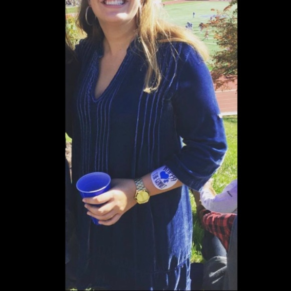 Blue velvet tunic mini dress